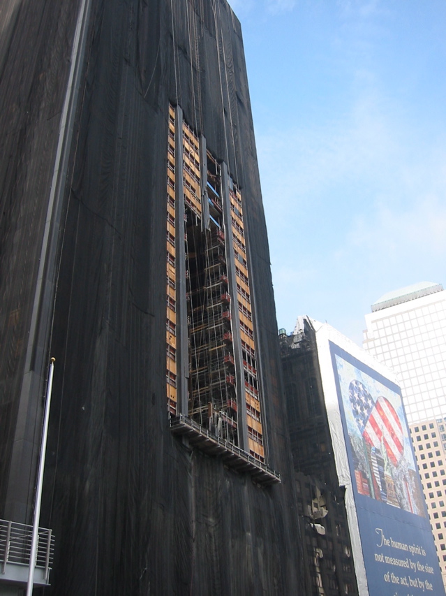 Building wrapped in black cloth