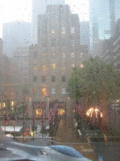 Out a Rockefeller Center window in rain